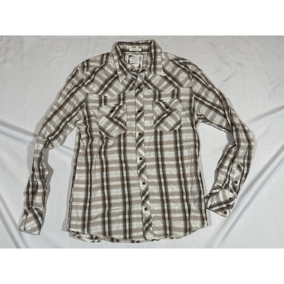 BKE Other - BKE Buckle Mens Large Brown Plaid Snap Long Sleeve Shirt Slim Fit Button Up